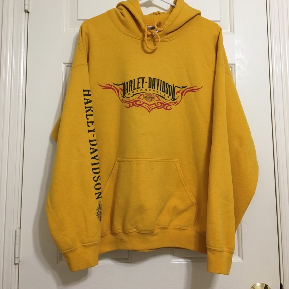 Yellow Harley Davidson Hoodie Large L Vintage